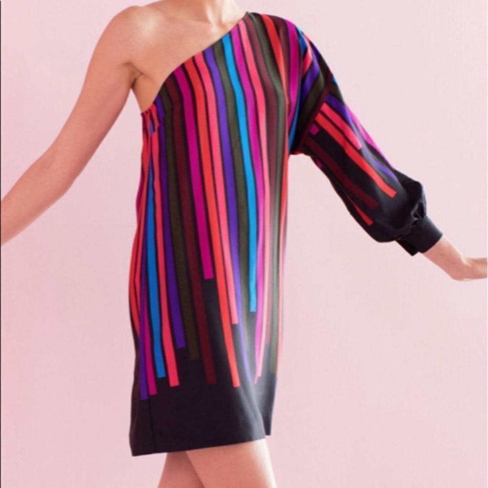 Trina Turk Striped Pina Colada One Shoulder Mini Slip Dress New With Tags